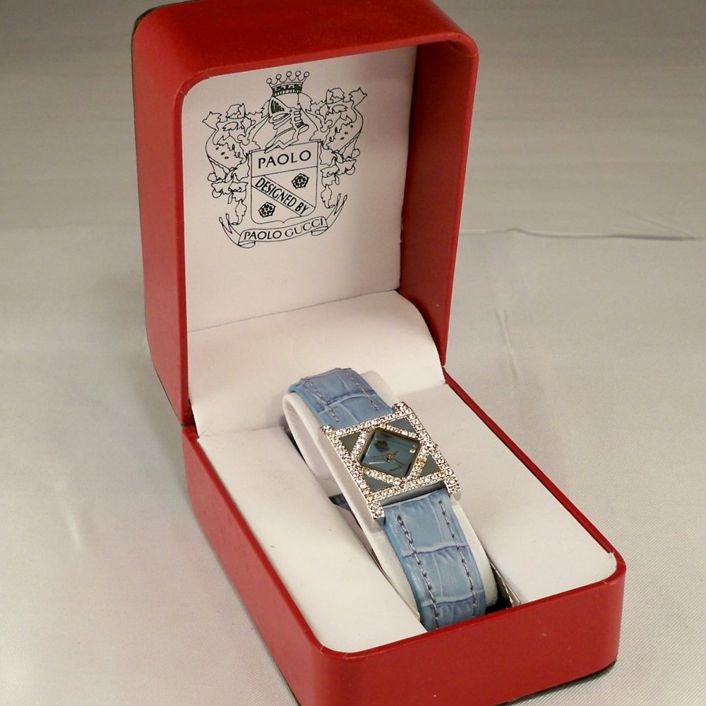 NEW Paolo Gucci Cubic Zirconias Blue Mother of Pearl Watch